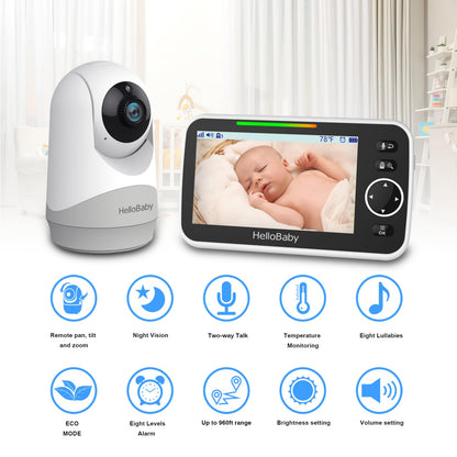 HelloBaby Babyphone mit Kamera, 5-Zoll-Display und Nachtsicht