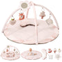 Fortella Spielbogen Baby Spielmatte – Naturthema Rosa. Rosa Spielmatte mit Bogen und Hängefiguren. Fördert motorische Entwicklung.