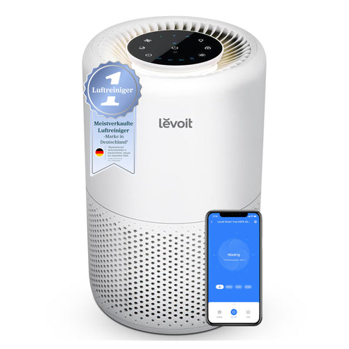 LEVOIT Raumluftreiniger HEPA Filter 35m² - Silberweiss. Silberweisses Gerät mit HEPA-Filterung reinigt effektiv Raumluft bis 35m².
