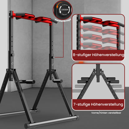 WATBKHE Power Tower Dip Station Faltbar – Schwarz/Rot