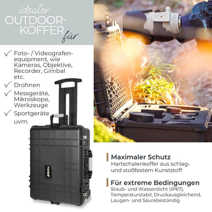 HMF ODK400 Outdoor-Trolley, Fotokoffer mit Rasterschaumstoff, schwarz