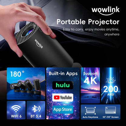 Wowlink W210 Mini Beamer tragbar mit WiFi 6 und Bluetooth, Schwarz