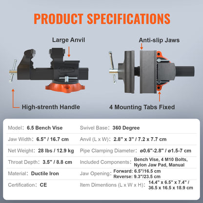 VEVOR Werkbankschraubstock 16.7cm - 360° drehbar Sphäroguss