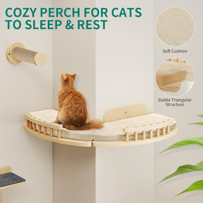 YITAHOME Katzen Kletterwand aus Holz, 7-teiliges Set mit Kratzbäumen