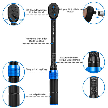 KRETLAW Drehmomentschlüssel Set 3/8 Zoll 5-60 Nm, 30-tlg.