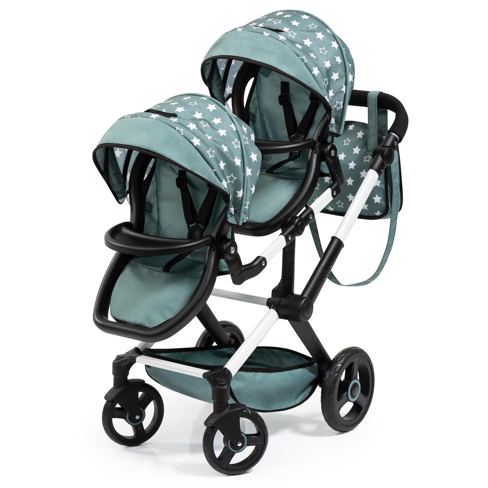 Bayer Design Twin XEO Zwillingspuppenwagen 26758AA mit Tasche. Doppel-Kinderwagen mit Tasche für zwei Puppen zum Transport.