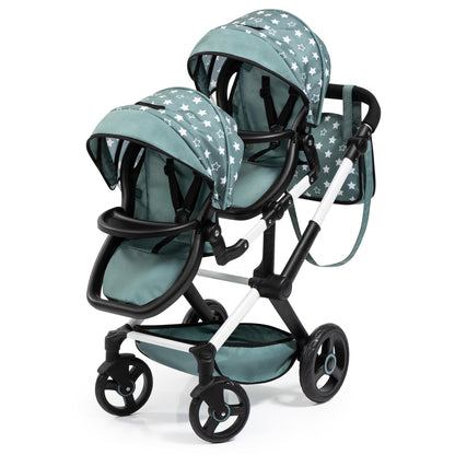 Bayer Design Twin XEO Zwillingspuppenwagen 26758AA mit Tasche. Doppel-Kinderwagen mit Tasche für zwei Puppen zum Transport.