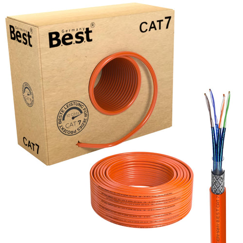 CAT 7 Simplex Netzwerkkabel S/FTP Verlegekabel LSZH - 100m. Für Datenübertragung in festen Netzwerken.