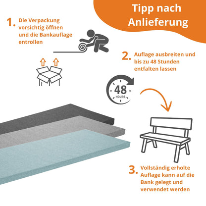 sleepling Bankauflage 200x40 cm, Sitzkissen Outdoor, dunkelgrau