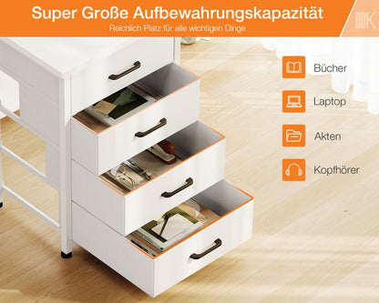 ODK Eckschreibtisch L-Form 140x80cm - Schubladen, USB, Weiss