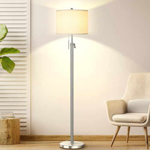 Qingmiao Stehlampe Stehleuchte - Modern Silber, Höhenverstellbar. Schlanke, silberne, höhenverstellbare Standleuchte für Raumbeleuchtung.