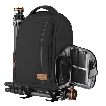 TARION Kamerarucksack wasserdicht mit 15 Zoll Laptopfach, schwarz, mit Regenhaube und verstellbaren Schultergurten