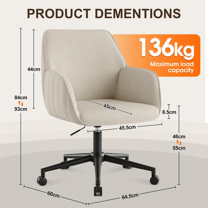 BERYTH Bürostuhl Samt Weiss, ergonomischer Drehstuhl mit Armlehnen