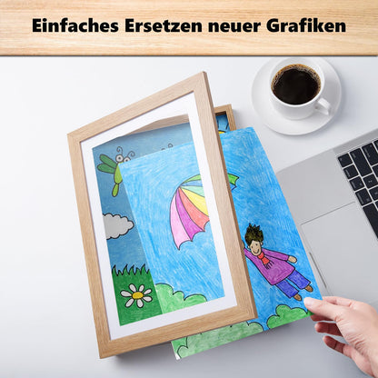 Kromapolis Bilderrahmen für Kinderkunst A4, 4er-Set, MDF, Holzmaserung