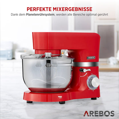 Arebos Küchenmaschine 1500 W, Knetmaschine mit 2 Schüsseln, Rot