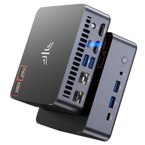 NiPoGi AM21 Mini PC - AMD Ryzen 7 8745HS, 32GB/1TB SSD. Schwarzer, kompakter Quader für produktives Arbeiten & Medien.