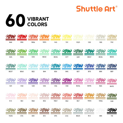 Shuttle Art Acrylstifte Set, 60 Farben, wasserfest, Pinselspitze