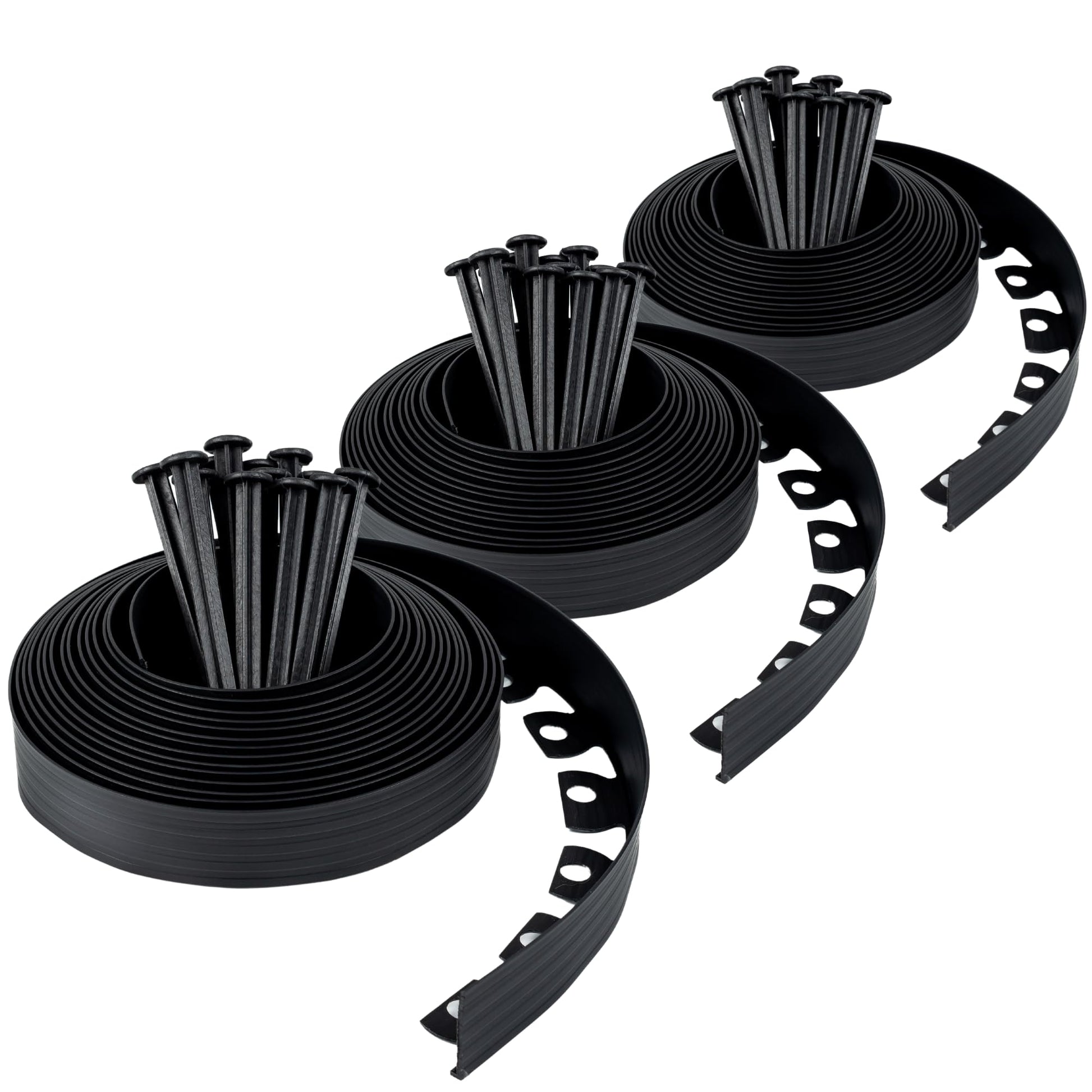 Flexible Rasenkante Kunststoff – 30m x 50mm schwarz, inkl. Anker. Schwarzes, flexibles Kunststoffband zur klaren Trennung von Rasen und Beeten.