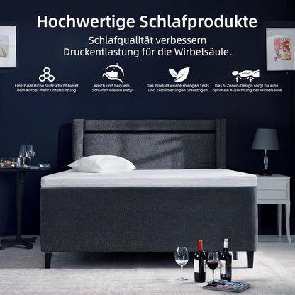 MENDALE Gelschaum Matratzentopper – 180x200cm H2/H3 6cm