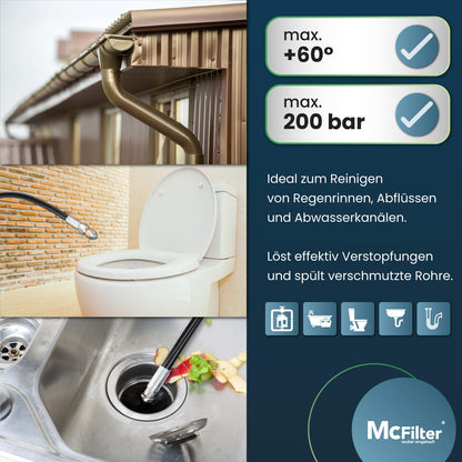 McFilter Rohrreinigungsschlauch Set 15 m, 200 bar, für Kärcher K2-K7