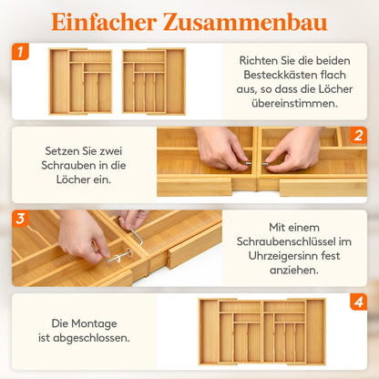 Lifewit Besteckkasten für Schubladen, Bambus, ausziehbar 54,4–91,4 cm