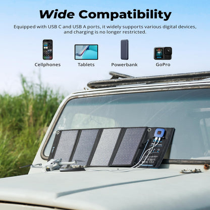 BigBlue 28W Tragbares Solar-Ladegerät USB-C/A - Digital Amperemeter