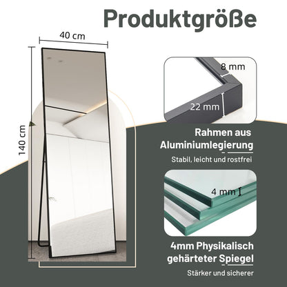 AUFHELLEN Standspiegel 140x40 cm mit Metallrahmen, schwarz