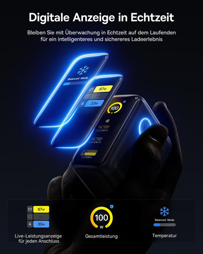 Baseus Picogo 100W USB-C Ladegerät mit Smart Display, GaN 3-in-1