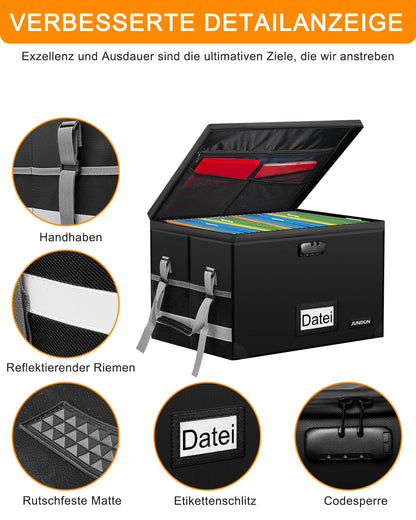 JUNDUN Feuerfeste Dokumentenbox A4 mit Schloss, faltbar