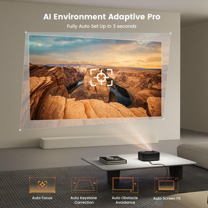 ONOAYO ONO3 Pro Mini Beamer 4K, WiFi 6, Bluetooth 5.4, Dolby Audio