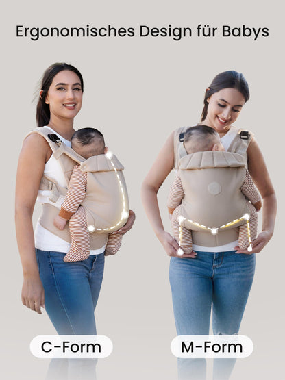 Grownsy Babytrage mit Kopfstütze, ergonomisch, 3-20 kg, Khaki