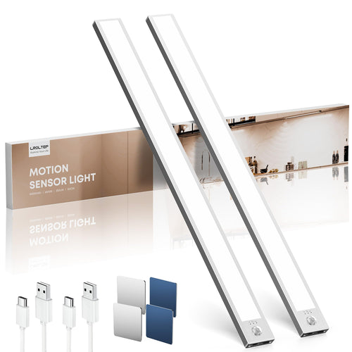 LROLTEF LED Schrankbeleuchtung mit Bewegungsmelder 50 cm, 2 Stück, längliche Lichtleiste zur Unterbaumontage