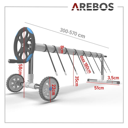 Arebos Pool-Aufroller mobil für Solar- und Poolplanen, 3 bis 5,7 m