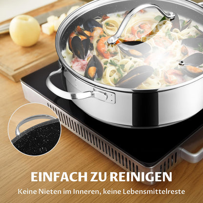 BEZIA Schmorpfanne 28 cm mit Deckel, 5,1 L, Edelstahl, Induktion