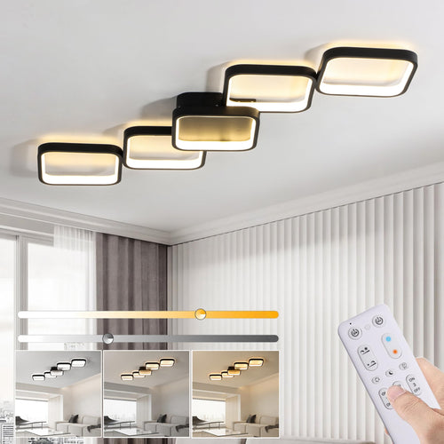LED Deckenleuchte Dimmbar 45W - Schwarz 92cm Rechteckig. Flaches, schwarzes Rechteck für dimmbare Raumbeleuchtung.