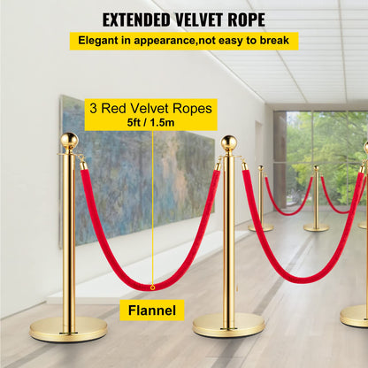 VEVOR Absperrpfosten Kugelkopf Gold – 4er Set rote Samtseile