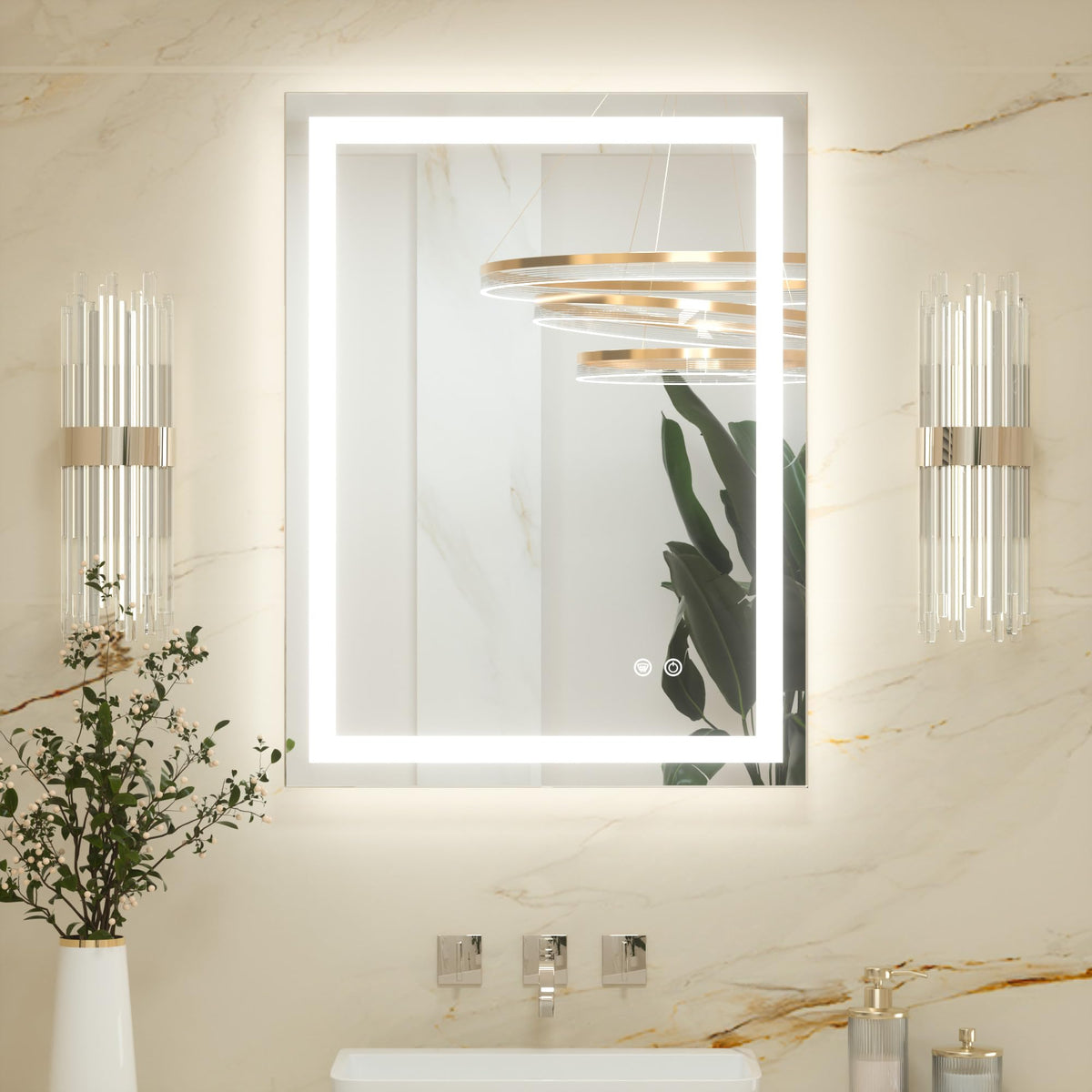 Keonjinn LED Badspiegel 60x80 cm, beschlagfrei, dimmbar, 3 Lichtfarben – rahmenlos und rechteckig