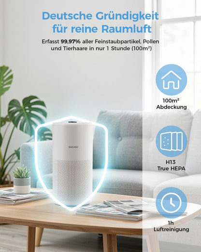 Slevoo BS-20 Luftreiniger mit H13 HEPA Filter für Räume bis 102 m²