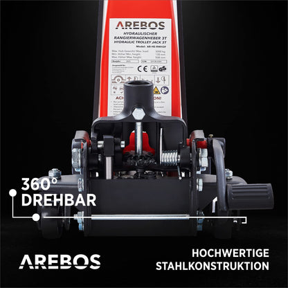 Arebos Rangierwagenheber 3 t hydraulisch mit Fusspedal, 130–508 mm