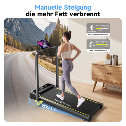 YPOO Laufband für Zuhause – Klappbar, Steigung & Unter Schreibtisch