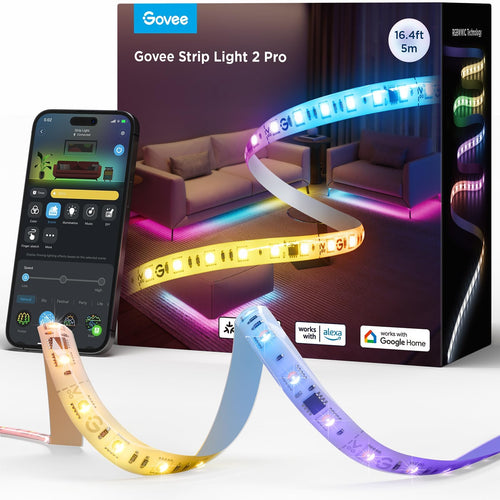 Govee LED Strip 2 Pro Smart RGBIC LED Streifen – 5m Matter. Farbwechselnder LED-Streifen zur smarten Raumbeleuchtung über Matter.