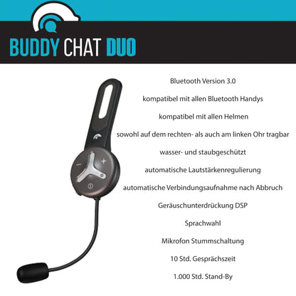 BuddyChat Duo Bluetooth Intercom Headset 2er-Set für Helme