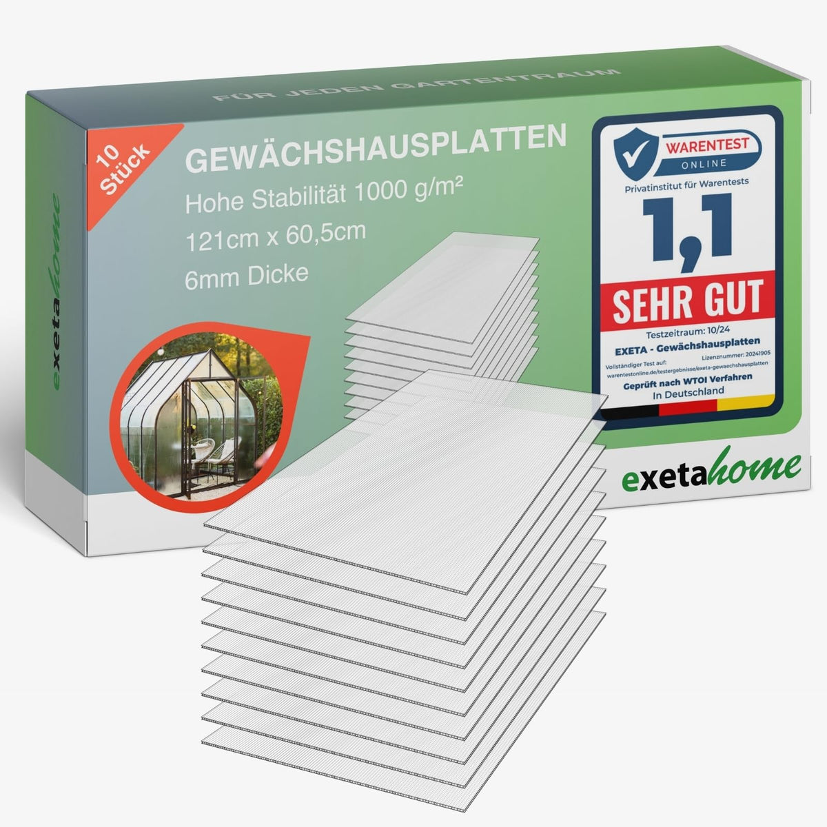 Exeta Hohlkammerplatten für Gewächshaus 10 Stk 6mm Transparent. Transparente Platten zur Eindeckung von Gewächshauswänden und -dächern.