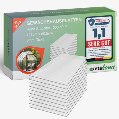 Exeta Hohlkammerplatten für Gewächshaus 10 Stk 6mm Transparent. Transparente Platten zur Eindeckung von Gewächshauswänden und -dächern.