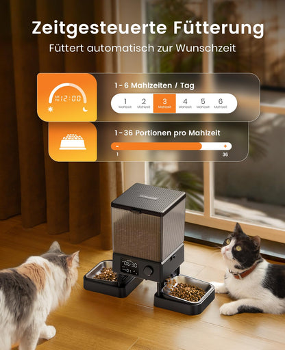 oneisall Futterautomat Katze 2 Näpfe, 5L mit Edelstahlschüssel