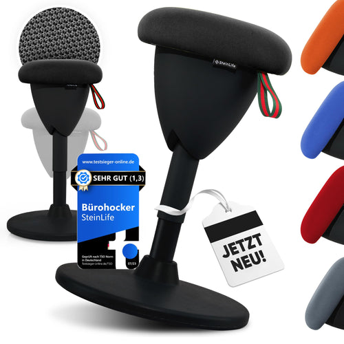 SteinLife Cone Bürohocker Ergonomisch. Konischer, höhenverstellbarer Hocker. Fördert dynamisches Sitzen mit Schwingeffekt im Büro.
