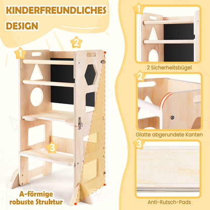 Woodure Lernturm 3-in-1 klappbar mit Tafel als Tritthocker