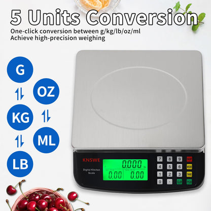 KNSWE Küchenwaage digital 40 kg Edelstahl mit Tara- und Zählfunktion