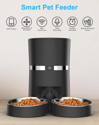 WellToBe Smart WiFi Futterautomat für Katzen & Hunde – Schwarz