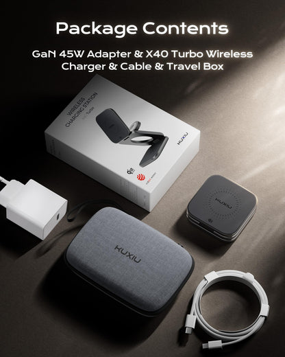 KU XIU X40 Turbo 3-in-1 Ladestation, Qi2.2 25W, 45W GaN Adapter, Grau